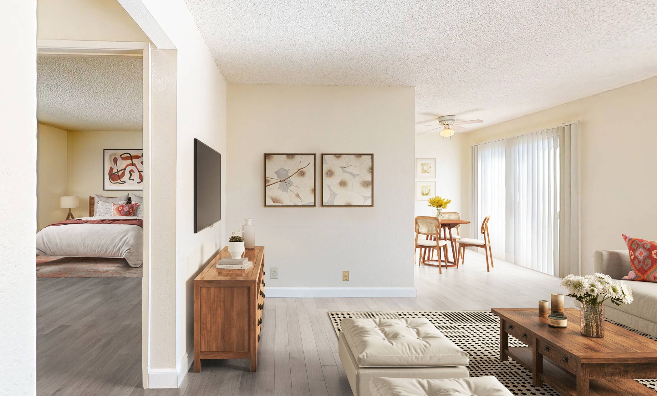 Cambridge Court staged living and dining room