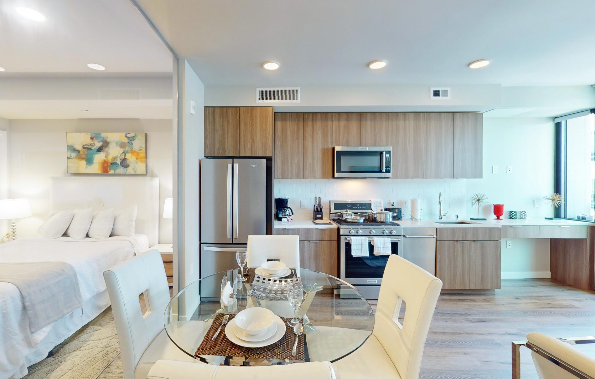 Lake Merritt staged kitchen and dining room