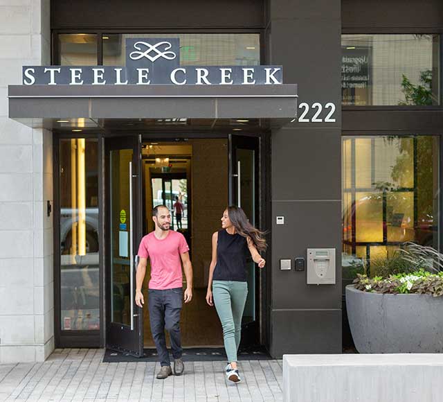 Man and woman exiting Steele Creek