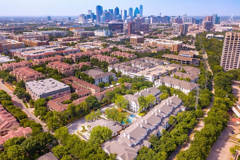 Drone view of THIRTY377 Apartments in Dallas