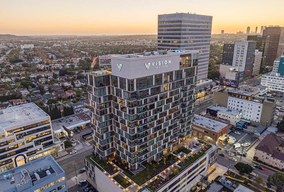 Vision on wilshire drone building exterior