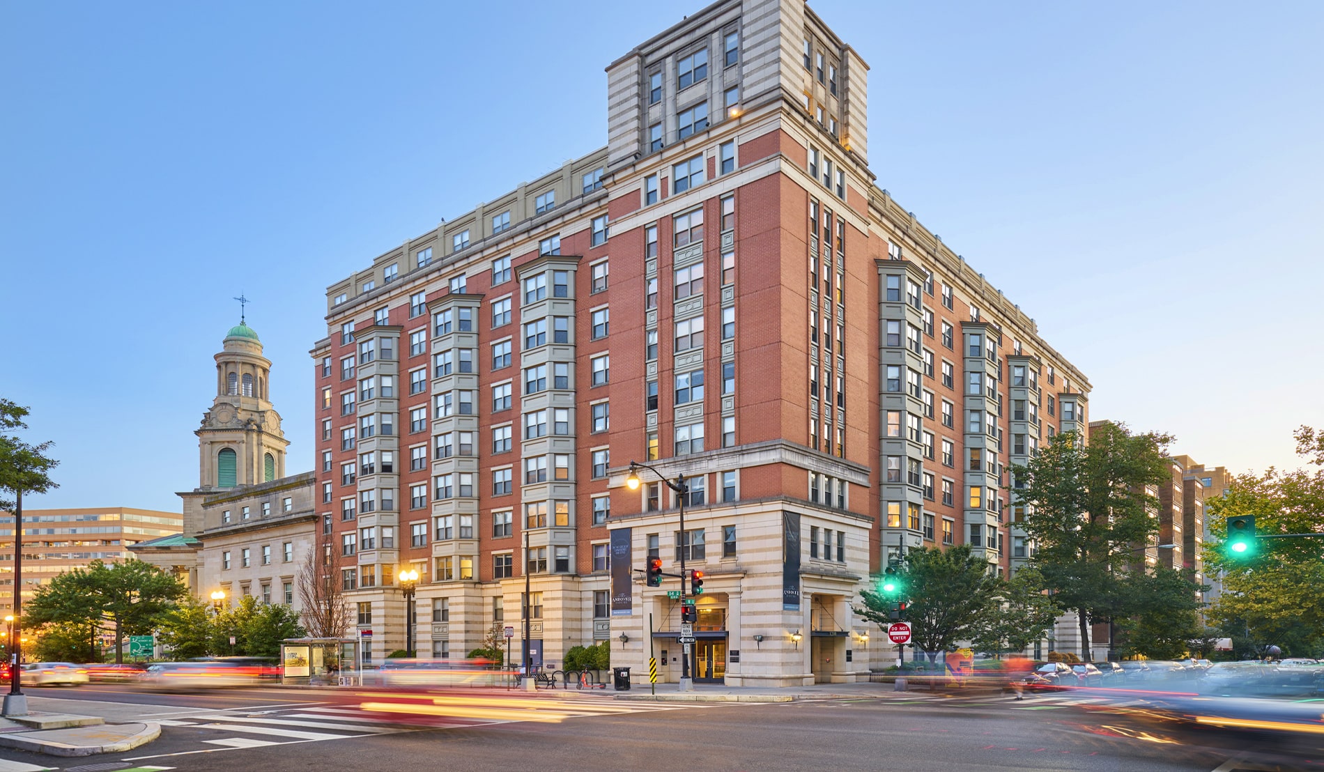 Andover House Apartments Building Exterior at Sunset